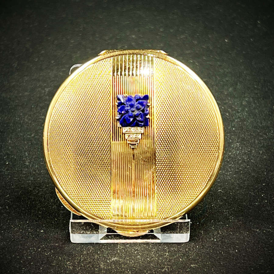 9ct Gold Powder Compact set with Lapis Lazuli and Diamonds